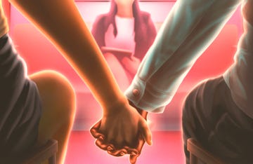 an illustration of a couple holding hands in a therapy office